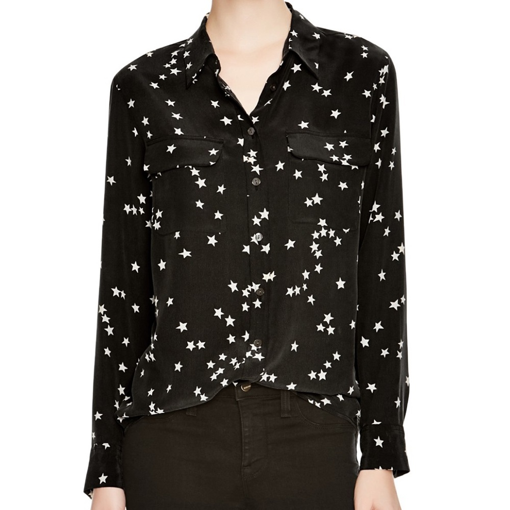 Equipment Slim Signature Long Sleeve Printed Silk Shirt, Black, Size S